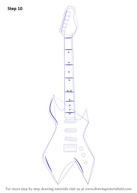 Learn How to Draw an Electric Guitar (Musical Instruments) Step by Step : Drawing Tutorials Musical Instrument Sketch, Drawing Of Electric Guitar, Amp Drawing Guitar, Musical Instruments Sketch, Quitar Drawings, Electric Guitar Drawing Reference, Playing Electric Guitar Pose Reference Drawing, How To Draw Instruments, Electric Guitar Drawing Easy