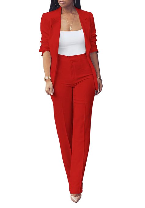 Dressy Pant Suits, Womens Fall Fashion, Leisure Wear Women, Outfits Dressy, Open Front Blazer, Blazer Set, Pant Suit, Suit Pants, Long Sleeve Blazers