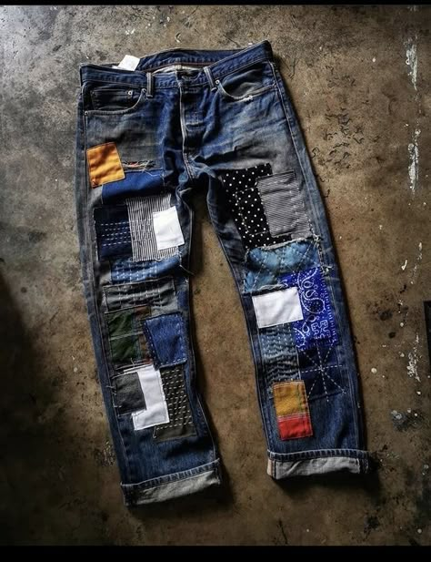 Reworked Jeans, Patched Denim Jeans, Denim Repair, Sewing Jeans, Denim Art, Visible Mending, Custom Jeans, Repair Clothes, Work Jeans