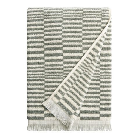 Mindee Laurel Green and Ivory Check Bath Towel by World Market Bathroom Towels Display Hanging, Farmhouse Bathroom Towels, Bathroom Towels Display, Industrial Style House, Bath Matts, Bathroom Rental, Green Bath Towels, Bath Towel Holder, Laurel Green