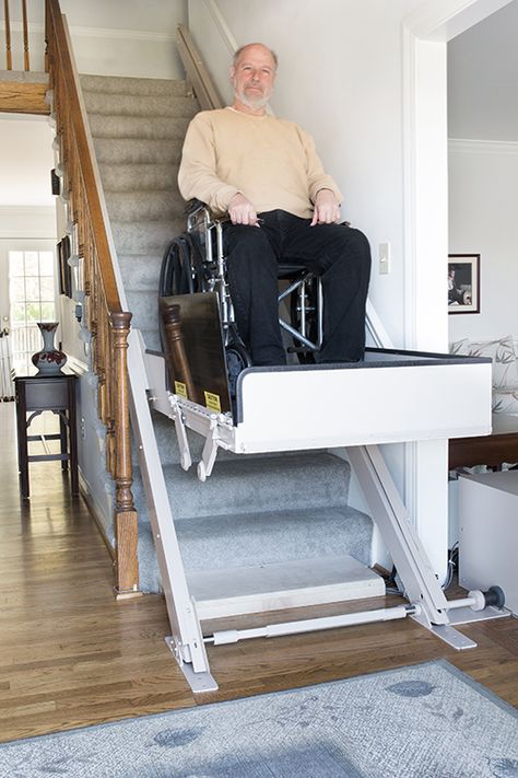 Butler Mobility products are the lifts that last! Stairlifts, inclined platform wheelchair lifts, vertical platform wheelchair lifts, and dumbwaiters. Ada Home Ideas, Stairlift Ideas, Step Lift, Wheelchair Accessible Bedroom, Lift With Staircase, Stair Chair Lift, Wheelchair House, Wheelchair Elevator Home, Lift Interior Design Elevator