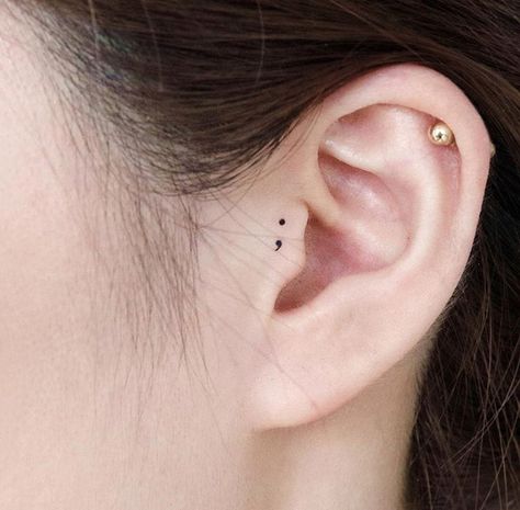 Minimal Ear Tattoo, Tatu Ideas, Semicolon Tattoo Meaning, Tattoo Ear, Semicolon Tattoos, Simple Finger Tattoo, Colon Tattoo, Aesthetic Tattoo Ideas, Different Styles Of Tattoos