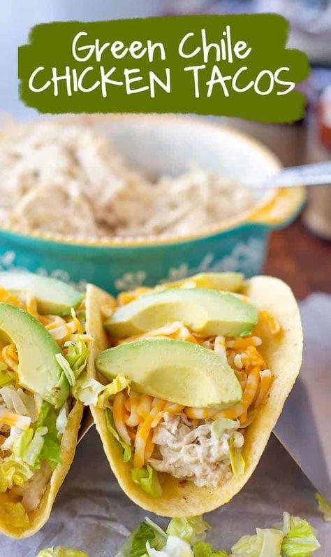 Crockpot Green Chili Chicken, Green Chili Chicken Tacos, Chicken Verde, Green Chili Chicken, Green Chile Chicken, Chicken Tacos Crockpot, Crock Pot Tacos, Chicken Taco Recipes, Crafty Mom