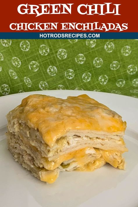 This Green Chili Chicken Enchilada Casserole recipe is super easy to make. Ready in less than 1 hour! Simple ingredients but full of flavor #greenchili #chickenenchilada #hotrodsrecipes Lazy Chicken Enchilada Casserole, Simple Enchilada Casserole, Frozen Enchilada Casserole, Chicken Enchilada Casserole Easy, Green Chili Chicken Enchilada Casserole, Casserole Enchilada, Krolls Korner, Enchiladas Recipes, Green Chili Chicken Enchiladas