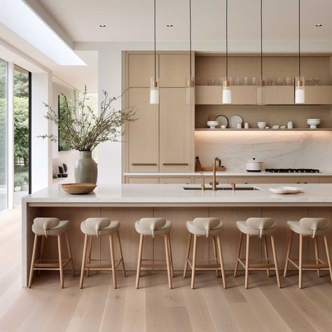 Neutral Luxury Kitchen, Neutral Modern Kitchen Ideas, Modern Light Wood Kitchen, Modern Minimalist Kitchen Design, Beige Modern Kitchen, Porcelanosa Kitchen, Japandi House Design, Neutral Kitchen Inspiration, Neutral Modern Kitchen