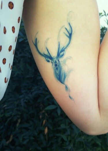 My Harry Potter Patronus Tattoo Harry Potter Patronus Tattoo, Expecto Patronum Tattoo, Patronus Tattoo, Tattoo Harry Potter, Stag Tattoo, Hirsch Tattoo, Nerdy Tattoos, See Tattoo, Hp Tattoo