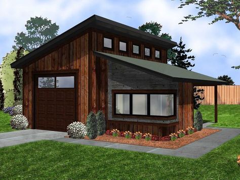 050G-0079: Modern 1-Car Garage Plan with Boat Storage and Workshop Garage With Living Quarters, Garage Shop Plans, Garage Workshop Plans, Plan Garage, Plan Chalet, Carriage House Garage, Carriage House Plans, Rv Garage, Workshop Plans