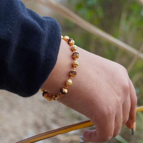 Embrace tranquility with our Gold-Plated Serenity Beads Rudraksha Bracelet 📿✨  #omnamahshivay Rudraksha Bracelet Men Gold, Gold Rudraksha Bracelet, Rudraksha Jewelry, Baby Jewelry Gold, Rudraksha Bracelet, Silver Bracelet Designs, Gold Pendent, Unique Bangle, Diamond Mangalsutra