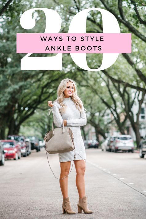 20+ Ways To Style Ankle Boots - Lillies and Lashes Ankle Boots And Dress Outfit, Booties Work Outfit, Fall Booties Ankle Boots, Nude Ankle Boots, Dress With Ankle Boots, Best Ankle Boots, Pink Ankle Boots, Nude Boots, How To Wear Ankle Boots