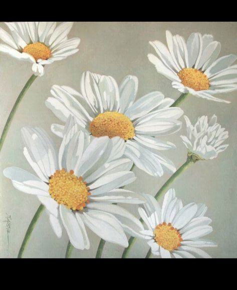 Dasie Flowers Painting, Daisy Flower Acrylic Painting, Art Paint Party, Lotus Flower Painting, Whimsical Art Paintings, Beach Art Painting, Garden Mural, Folk Art Flowers, Daisy Painting