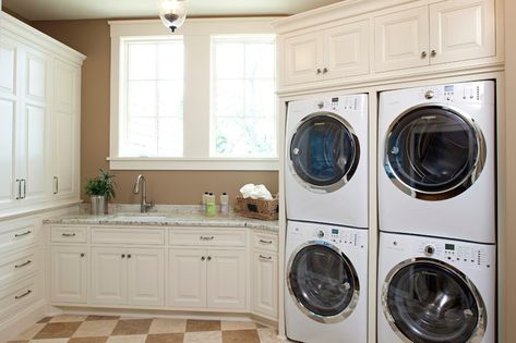 18 Contemporary Laundry Room Designs That Will Catch Your Eye Laundry Room Stackable, Stackable Laundry, Traditional Laundry Room, Laundry Room Storage Shelves, Beige Cabinets, Small Laundry Room Organization, Room Storage Diy, Stackable Washer And Dryer, Laundry Dryer