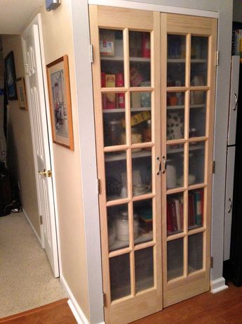 Updating our pantry with French doors Bedroom Remodel On A Budget, Narrow French Doors, Small French Doors, French Doors Living Room, Bedroom Remodel Ideas, Pantry Door Ideas, Painted Pantry, Installing French Doors, French Doors Bedroom