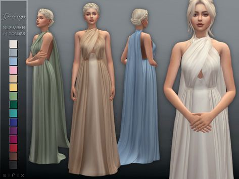 Sims 4 Cape Cc, Sims 4 Elf Cc, Daenerys Dress, Game Of Thrones Dress, Sims Medieval, Elf Dress, Die Sims 4, Pelo Sims, Sims Games