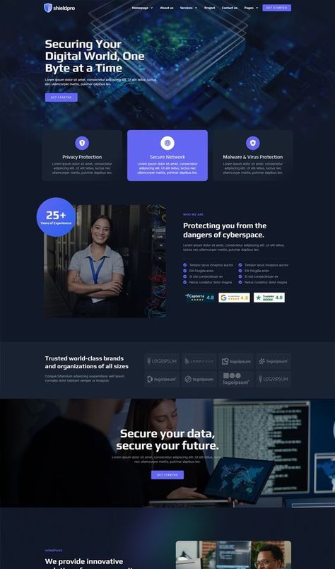 Cyber Security Services Elementor Pro Template Kit Security Website Design, Camera Website, Elementor Templates, App Design Layout, Website Banner Design, Header Design, Website Header, Security Companies, Website Header Design