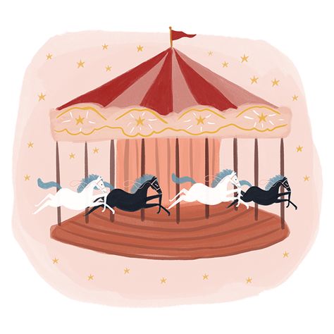 Carousel Illustration, Sheep Nursery Decor, Pink Carousel, Sheep Nursery, Color Me Mine, Watercolor Cute, Baby Posters, Custom Illustration, Featured Art