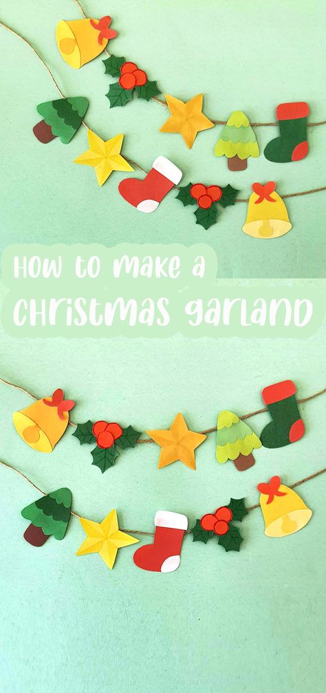 Paper Doll Garland Diy, Kids Christmas Garland Craft, Garlands Christmas Diy, Holiday Paper Garland, Christmas Garland Crafts For Kids, Christmas Garland Cricut, Christmas Diy Garland Ideas, Diy Paper Christmas Garland, Christmas Paper Garland Diy