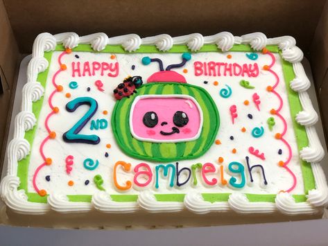 Cocomelon Sheet Cake Ideas, Cocomelon Sheet Cake, Coco Melon Theme Cake, Cocomelon Cake Ideas, Sheet Cake Ideas, Wilton Decorating Tips, Cocomelon Cake, Kid Cakes, Cupcake Business