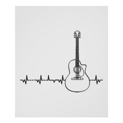 Guitar Heartbeat Pulse - Musical Theme Poster Guitar Heartbeat Tattoo, Heart With Music Notes Tattoo, Music Note Heart Tattoo, Bass Clef Heart Tattoo, Treble And Bass Clef Heart, Heartbeat Tattoo, Guitar Posters, Musical Theme, Christmas Svg Files