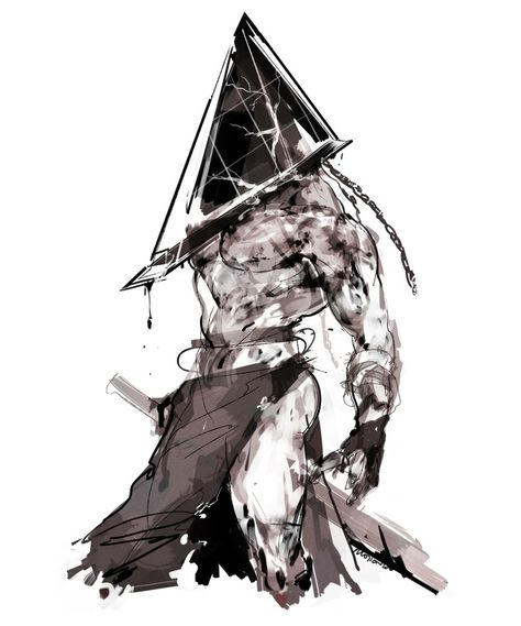 Silent Hill Art, Triangle Head, Pyramid Head, Scary Movie Characters, Horror Villains, Horror Movie Characters, H U, Silent Hill, Horror Characters