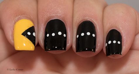 The Nail Challenge Collaborative presents: Video Games # 1 Video Game Nails, Game Nail Art, Game Nails, Nail Challenge, Finger Paints, Finger Painting, Xmas Nails, Pac Man, Funky Nails