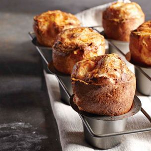 One of my favorite breakfast items to keep around-high in protein and easy on the go: Gruyère Popovers Popover Recipe, Yorkshire Pudding, Williams Sonoma, Bread Recipes, Breakfast Brunch, Steak, Muffins, Good Food, Food And Drink