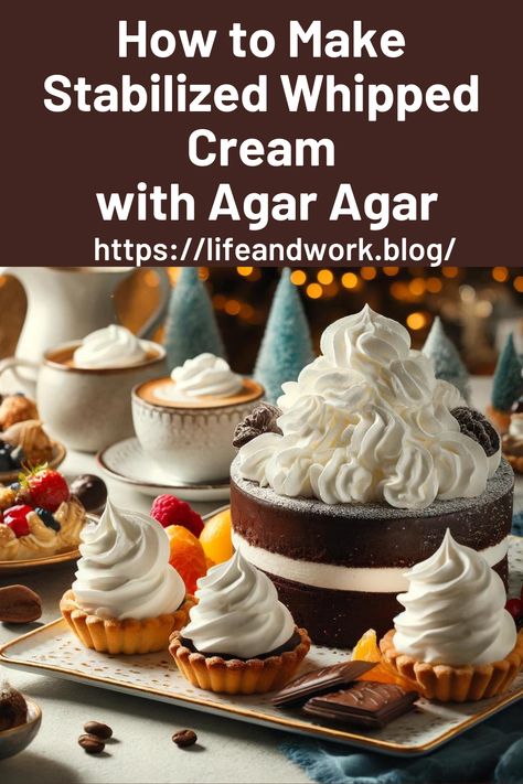 How to Make Stabilized Whipped Cream with Agar Agar Cooking And Homemaking Agar Agar Recipe Desserts, Agar Agar Desserts, Agar Recipes, Stable Whipped Cream Frosting, Agar Agar Recipe, Healthy Whipped Cream, Stable Whipped Cream, Stabilized Whipped Cream Frosting, Lambeth Cake