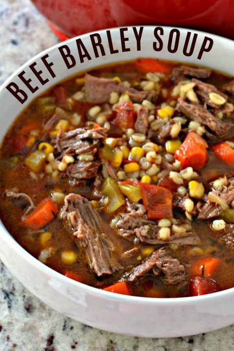 Barley Soup | Beef Soup | Soup | Comfort Food | Beef Barley Soup | Beef Barley Soup Recipe | Vegetable Beef Barley Soup | Beef and Barley Soup Recipe |  Soup Using Chuck Roast | Small Town Woman #beefbarleysoup #beef soup #smalltownwoman Beef And Barely Soup, Best Ever Beef And Barley Soup, Beef Barely Soup, Beef And Barley Soup Recipe, Vegetable Beef Barley Soup, Beef And Barley Soup, Soup Comfort, Barley Soup Recipe, Beef And Barley