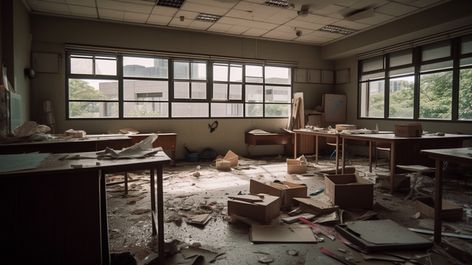 an abandoned classroom filled with shredded paper Background Abandoned Classroom, Background Classroom, Hd Photography, Concept Ideas, Shredded Paper, Ad Background, Photo Background Images, Holiday Flyer, Photo Background