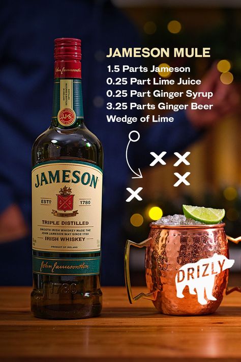 Jameson Mule Recipe, Jameson Recipes, Men Drinks, Jameson Whiskey Drinks, Jameson Cocktails, Bartending 101, Mixology Drinks, Hard Drinks, Bartender Drinks Recipes