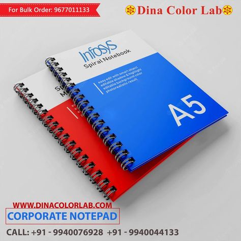 Print your personal or business notepads with us. We have size options to cater to your notepad needs. They are an impressive complement to your company's standard office supplies. www.dinacolorlab.com Call: +91 - 9940076928 +91 - 9940044133 For Bulk Order: 9677011133 #notepad #notepadprinting #customnotepad #corporatenotepad #businessnotepad #notepadlogo #notepaddesign #notepadprint Notepad Cover Design, Copper Business Cards, Spiral Binder, Notebook Mockup, Binder Notebook, Perspective View, Business Car, Note Pad Design, Custom Notepad