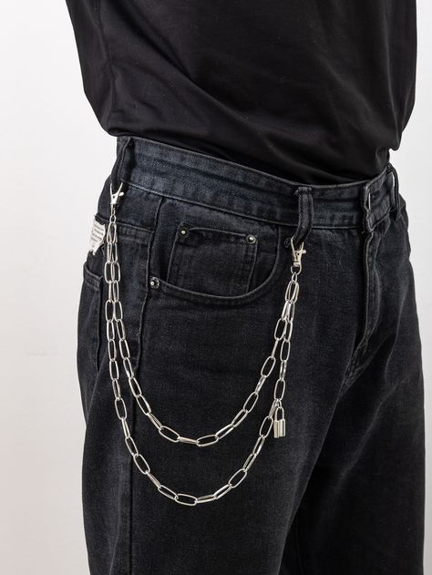 Pants Chain Men, Outfits With Chains Men, Silver Accessories For Men, Aesthetic Accessories Men, Chain Outfit Men, Masc Accessories, Metal Outfit Men, Goth Aesthetic Men, Men Accessories Aesthetic