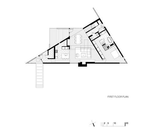 Image 15 of 18 from gallery of Komai Residence / Robert M. Gurney Architect. First Floor Plan Triangle House, Pergola Design, Floor Plan Layout, Craftsman Style Homes, Diy Pergola, Modular Homes, Architecture Plan, House Floor Plans, Architecture Drawing