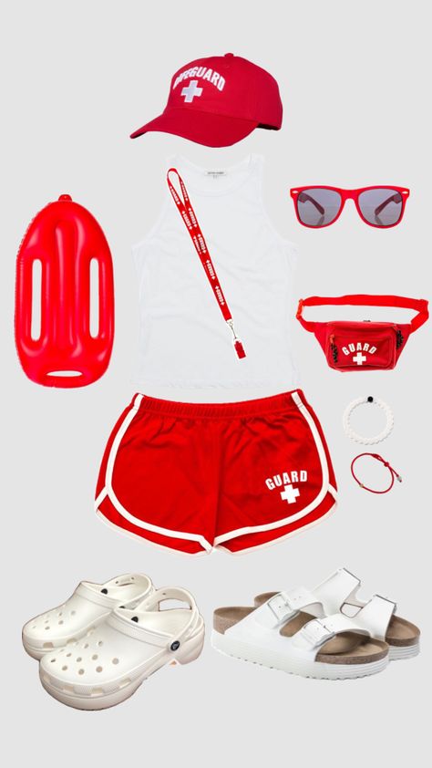 Lifeguard Halloween costume preppy aesthetic red and white #preppy#aestehthic #lifegaurd #halloween Halloween Costume Preppy, Baseball Halloween Costume, Lifeguard Halloween, Lifeguard Outfit, Lifeguard Costume, Sparkly Halloween, Shuffles Preppy, Cute Group Halloween Costumes, Classy Halloween Costumes