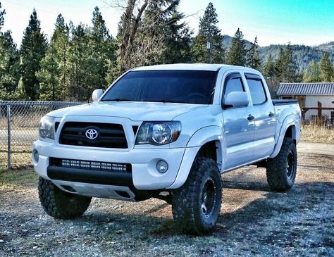 3in lift, 5100s front and rear, OME 887 springs 2in aal, 285 75 16 Duratracs, mb 352 black wheels, white sport grill, White Tacoma, White Tacoma Black Rims, Custom Tacoma, Silver Tacoma, 2005 Toyota Tacoma, Tacoma Build, Gray Tacoma, Tacoma With Camper Shell, Toyota Tacoma Mods