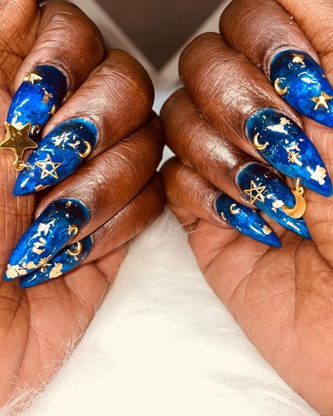 Starry night #naesnails2024 #aznailtech #nailart Day And Night Nails, Night Sky Nails, Night Nails, Night Under The Stars, Sky Nails, Star Nails, Under The Stars, Day And Night, Night Sky