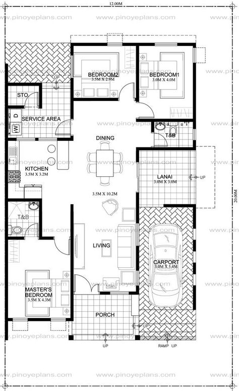 Pelan Lantai Rumah, Bedroom Bungalow, 5 Bedroom House Plans, One Storey House, Pelan Rumah, Bungalow Floor Plans, Two Bedroom House, Free House Plans, House Plans 3 Bedroom