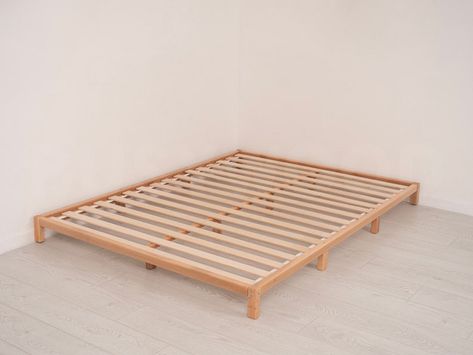 Platform Bed by Busywood, Futon Base, Low Platform Bed, Japanese Joinery Bed Frame, Low Profile Bed, Minimalist Bed, Tatami Platform Bed - Etsy Canada Platform Bed Japanese, Low Bed Ideas, Tatami Platform, Bed Frame Low, Japanese Bed Frame, Japanese Platform Bed, Bed Minimalist, Masculine Interior Design, Low Platform Bed