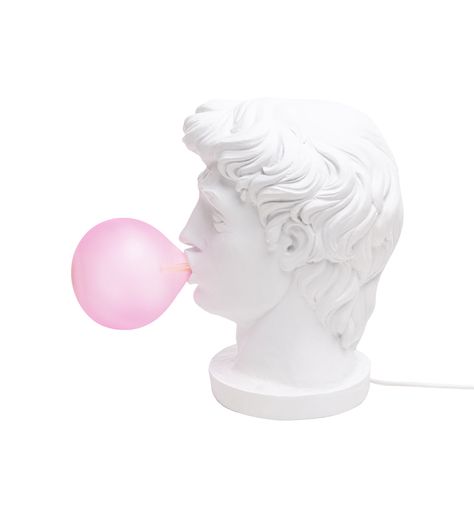 What would happen if suddenly a classic warrior makes a chewing-gum ball and wonders himself for what he’s doing? Unexpected classicism! Designed by Seletti, the Wonder Lamp will bring a romantic glow to your space. Classic Sculpture, Pink Table Lamp, Neon Lamp, Pink Bubbles, Luminaire Design, White Table Lamp, Chewing Gum, Led Table Lamp, Led Light Bulb