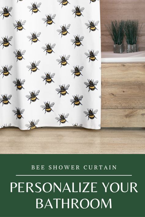 Bee Bathroom Decor, Bee Bathroom, Bumblebee Illustration, Baby Curtains, Bee Decals, Cool Shower Curtains, Bee Pattern, Bath Curtain, Throne Room