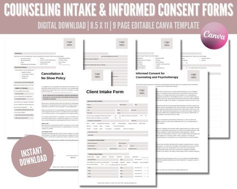 Counseling Intake Form Informed Consent for Counseling and | Etsy Australia Informed Consent Counseling, Intake Forms For Counseling, Counseling Intake Form, Consent Forms Templates, Counseling Forms, Intake Form, Free Mental Health, Therapy Practice, Free Printables Organization