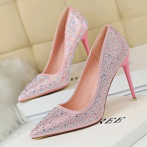 Black Elegant Wedding, Crystal High Heels, Bling Heels, High Heels For Women, Casual Pumps, Heels For Women, Pump Types, Pu Heels, Stiletto Shoes