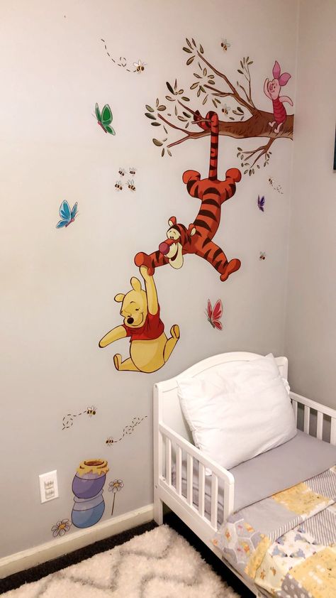 Winnie The Pooh Wall Painting, Winnie The Pooh Nursery Painting, Winnie The Pooh Wall Mural, Winnie The Pooh Room Ideas, Baby Room Ideas Winnie The Pooh, Winnie The Pooh Daycare Room, Baby Room Winnie The Pooh, Winnie The Pooh Baby Room Nursery Design, Winnie The Pooh Toddler Room