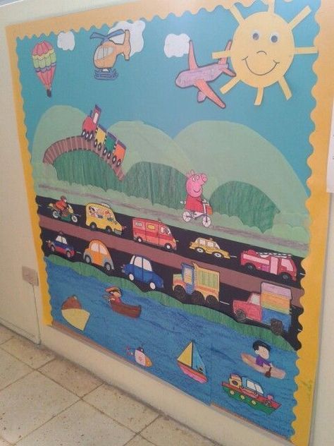 Transportation Board Preschool, Transport Bulletin Board Ideas, Transportation Theme Board Preschool, Transport Board Ideas, Transportation Board Ideas, Transport Theme Board, Transport Activity For Preschool, Transport Theme Board Ideas, Transportation Theme Board