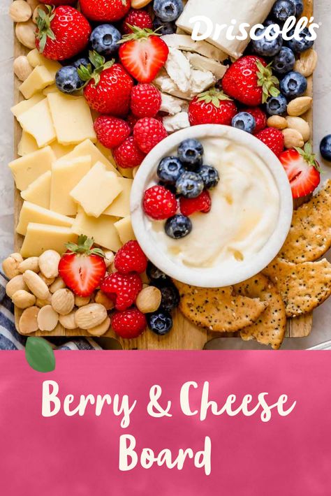 There’s something about the combination of berries and cheese on a cheese board… it just works! In this easy party appetizer, strawberries, raspberries, and blueberries act as the perfect pairing partners for cheese. Strawberry Themed Charcuterie Board, Berry Party Food, Berry Themed Party Food Ideas, Berry Appetizers, Dinner Boards, Snack Platters, Berry Birthday, Catering Food Displays, Kids Juice