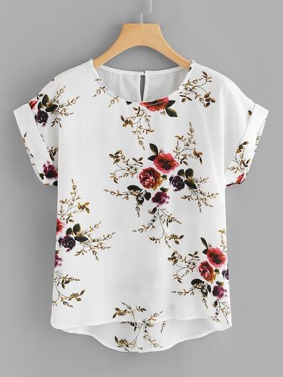 Short Sleeve Shirt Women, Hem Blouse, Short Sleeve Pattern, Plus Size Shorts, Plus Size Kleidung, Roll Up Sleeves, Floral Print Blouses, Floral Print Shorts, Blouse Online