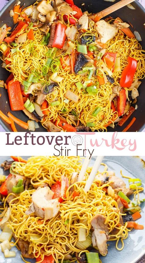 Leftover Turkey Stir Fry | Thanksgiving is all about food! Don't let that turkey go to waste! While soup is fantastic, sometimes you want a fast and easy recipe that uses up extra ingredients. This leftover turkey stir fry is packed full of white and dark meat turkey and is a great meal prep lunch! #turkey #leftovers #Thanksgiving Turkey Stir Fry Recipes, Turkey Stir Fry, Turkey Leftovers, Meal Prep Lunch, All About Food, Prep Lunch, Cooking Bacon, Fry Recipes, Dark Meat