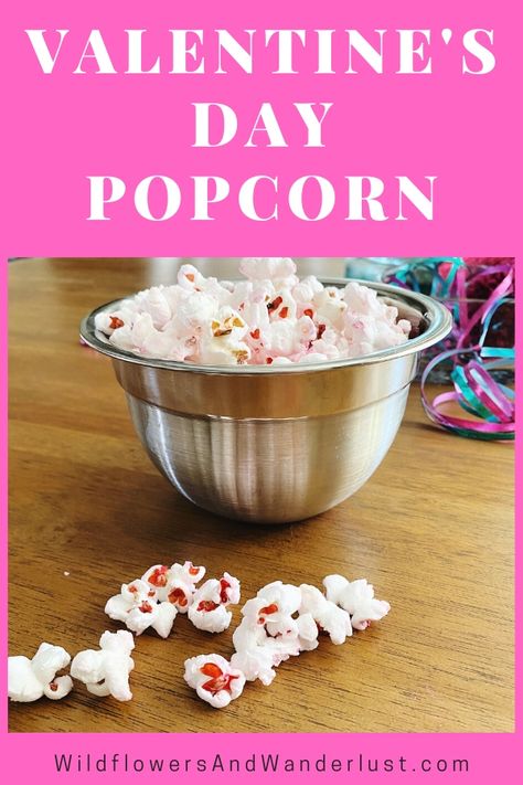 Dye your popcorn kernels for a fun and healthy treat that you can make and give as a Valentine or just surprise a crowd with your fun pink popcorn.  It's a healthy treat and it won't dye your skin or tongue so it's a great treat to share. WildflowersAndWanderlust.com Valentine Dessert, Valentines Recipes Desserts, Popcorn Mix, Pink Popcorn, Strawberry Mousse, Freeze Dried Raspberries, Mini Pretzels, Low Carb Cheesecake, Dried Raspberries