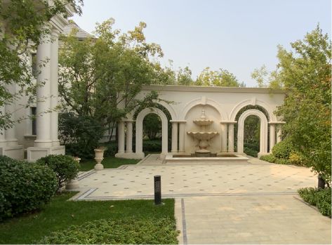 Neoclassical Garden, Neoclassical Villa, French Arch, Classical Garden, Roman Garden, Exterior Wall Cladding, American Garden, European Garden, Classic House Design