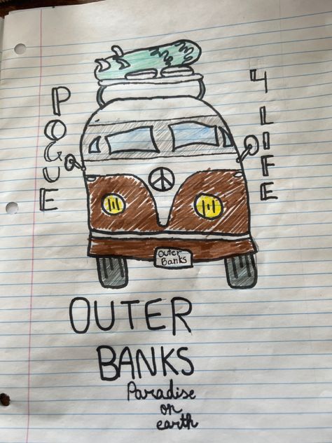 Outer Banks Twinkie Car, Obx Draw Ideas, The Twinkie Outer Banks, Outer Banks Sketch, Outer Banks Desenho, Twinkie Outer Banks, Outer Banks Car, Outer Banks Drawing Ideas, Obx Drawings