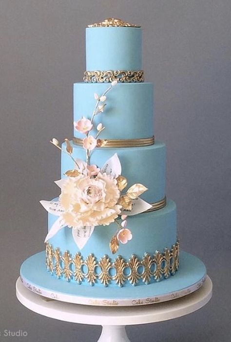 Marvelous Molds Cakes, Tiffany Blue Wedding Cake, Victorian Wedding Cakes, Cake With Gold, Sugar Lace, Tiffany Blue Wedding, Lace Collection, Special Cakes, Tiered Cake